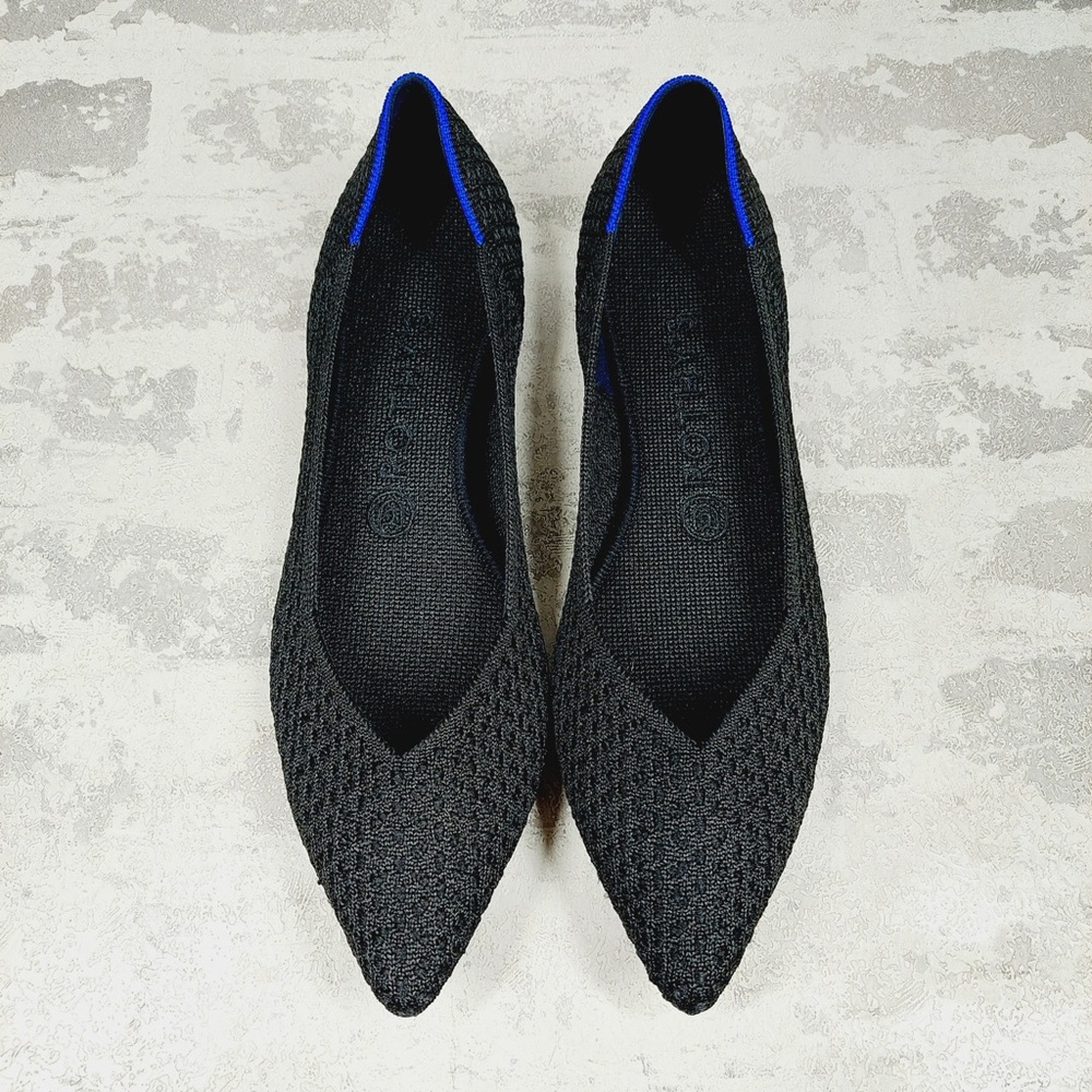 NEW Rothy's The Flat Black Knit Pointy Toe Slip On Loafers E316 - Picture 5 of 8
